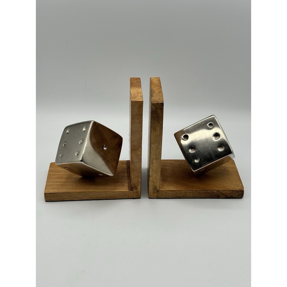 Wood Gaming Dice Bookend Pair Board Game Decor Figurine Book End Retro
